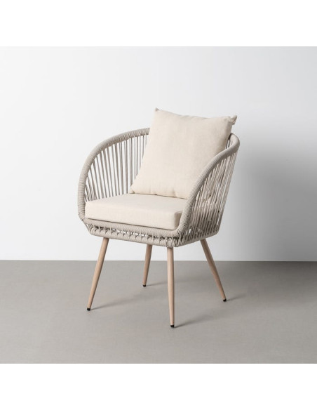 Lot de 4 Chaises de jardin design bord de mer Rotin synthétique Tressé Métal Naturel Effet bois Méliana