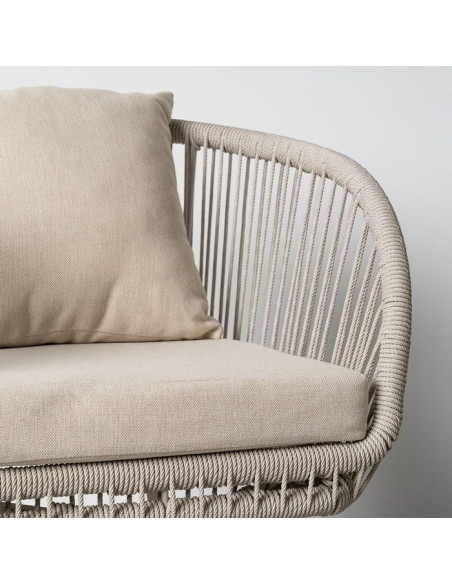 Lot de 4 Chaises de jardin design bord de mer Rotin synthétique Tressé Métal Naturel Effet bois Méliana