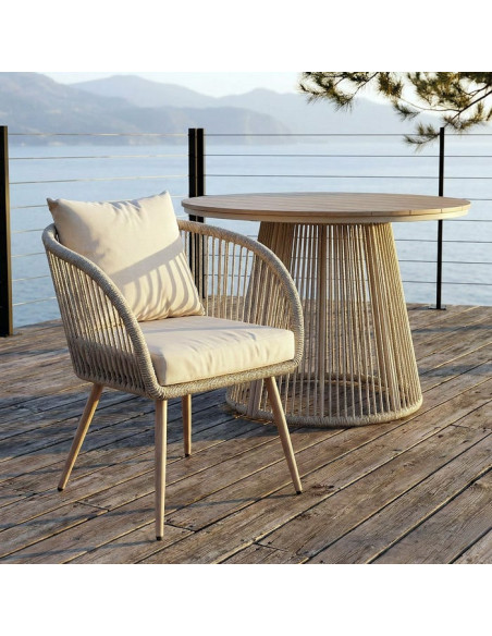 Lot de 4 Chaises de jardin design bord de mer Rotin synthétique Tressé Métal Naturel Effet bois Méliana