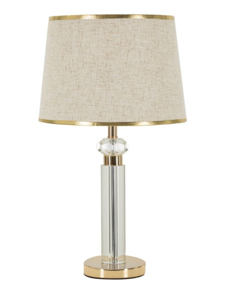 Lampe à poser design chic H 52 cm Verre Transparent Métal Doré Tissu Beige Praga
