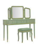 Coiffeuse verte et dorée en bois de pin, MDF et miroir avec tabouret 120 x 37 x 79 cm Camille