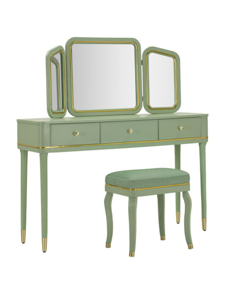 TOLETTA CAMILLE CON SPECCHIO E SGABELLO VERDE CM 120X37X79-104X2,5X56-44X34X48 