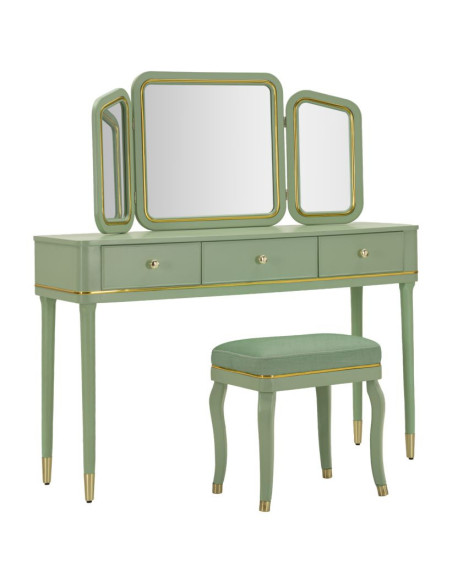 TOLETTA CAMILLE CON SPECCHIO E SGABELLO VERDE CM 120X37X79-104X2,5X56-44X34X48 