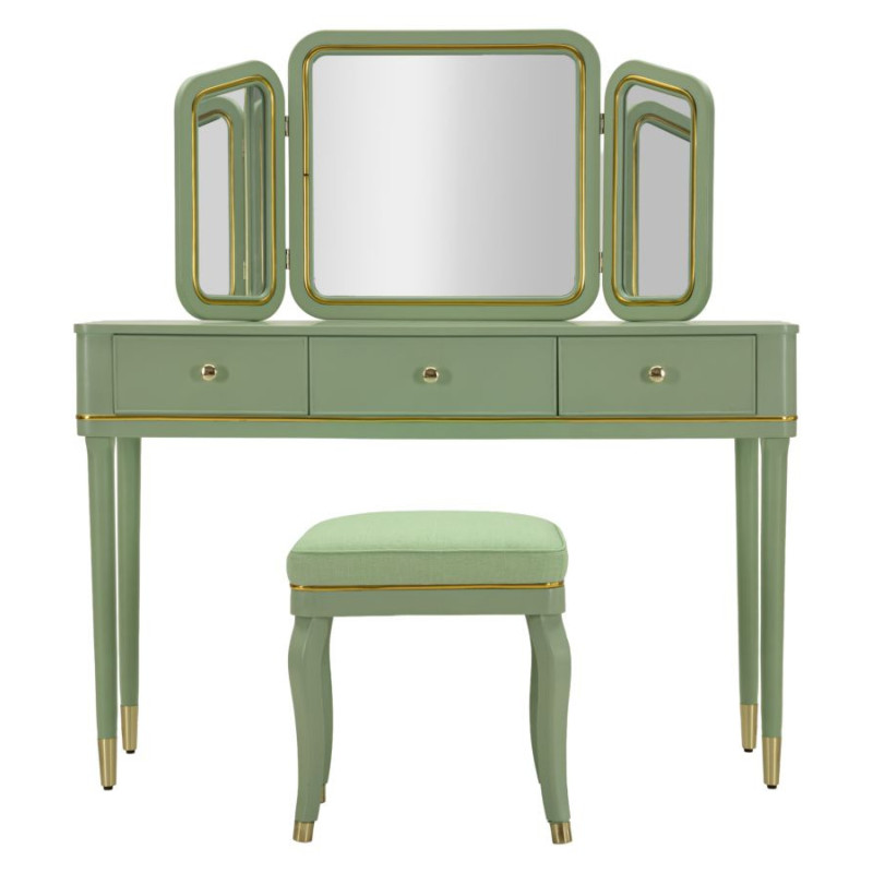 TOLETTA CAMILLE CON SPECCHIO E SGABELLO VERDE CM 120X37X79-104X2,5X56-44X34X48 