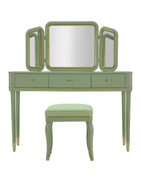 TOLETTA CAMILLE CON SPECCHIO E SGABELLO VERDE CM 120X37X79-104X2,5X56-44X34X48 