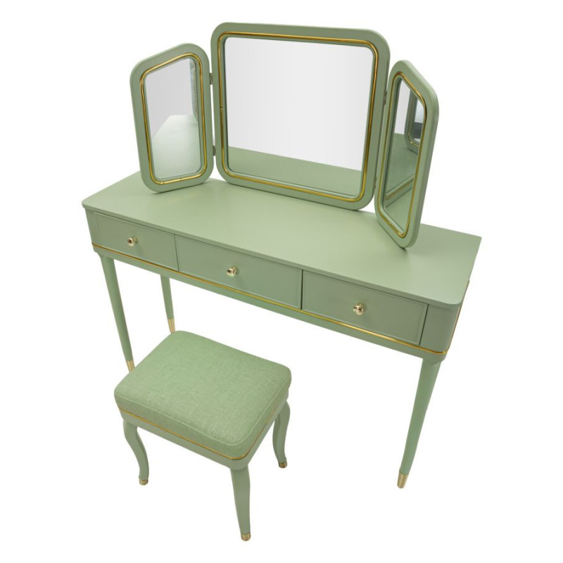 TOLETTA CAMILLE CON SPECCHIO E SGABELLO VERDE CM 120X37X79-104X2,5X56-44X34X48 
