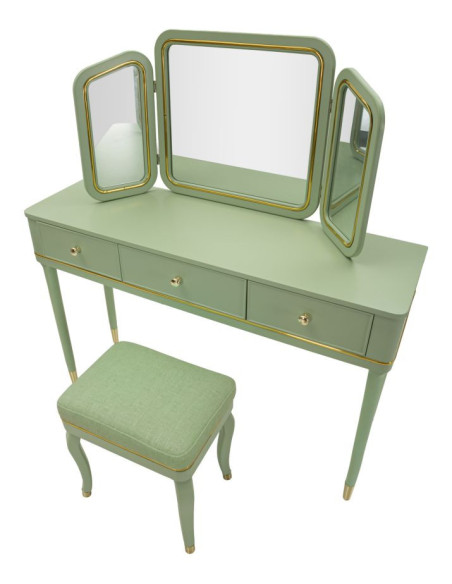 TOLETTA CAMILLE CON SPECCHIO E SGABELLO VERDE CM 120X37X79-104X2,5X56-44X34X48 