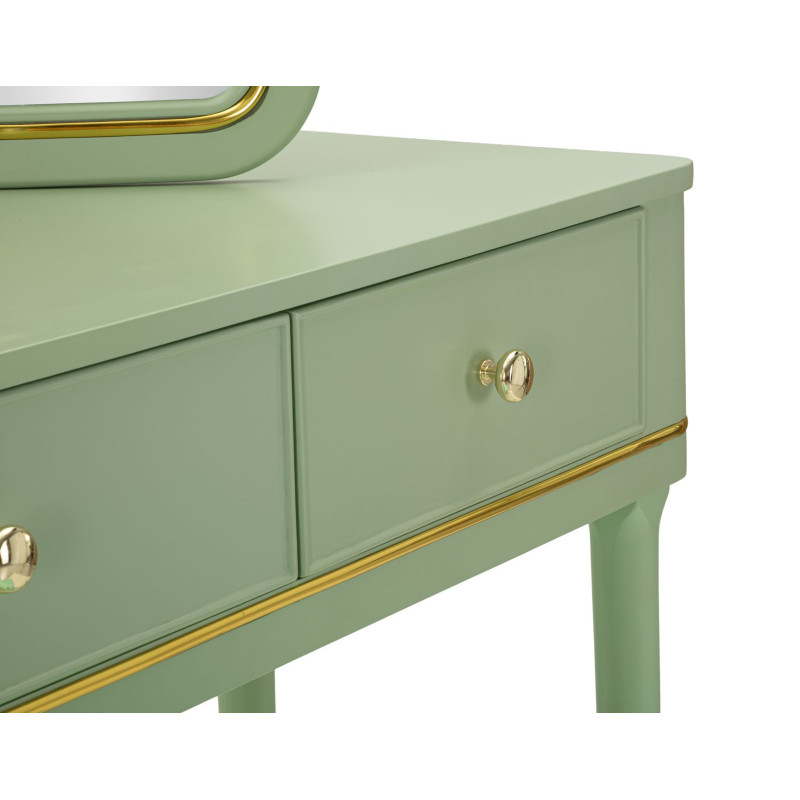 TOLETTA CAMILLE CON SPECCHIO E SGABELLO VERDE CM 120X37X79-104X2,5X56-44X34X48 
