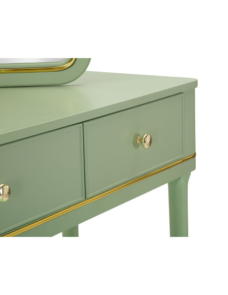 TOLETTA CAMILLE CON SPECCHIO E SGABELLO VERDE CM 120X37X79-104X2,5X56-44X34X48 