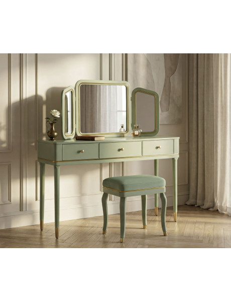 TOLETTA CAMILLE CON SPECCHIO E SGABELLO VERDE CM 120X37X79-104X2,5X56-44X34X48 