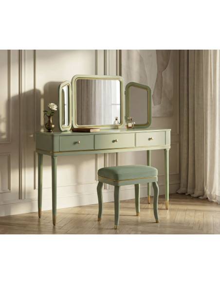 TOLETTA CAMILLE CON SPECCHIO E SGABELLO VERDE CM 120X37X79-104X2,5X56-44X34X48 