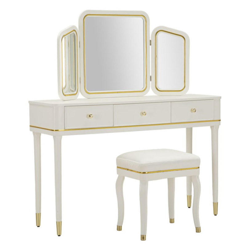 TOLETTA CAMILLE CON SPECCHIO E SGABELLO BIANCA CM 120X37X79-104X2,5X56-44X34X48 