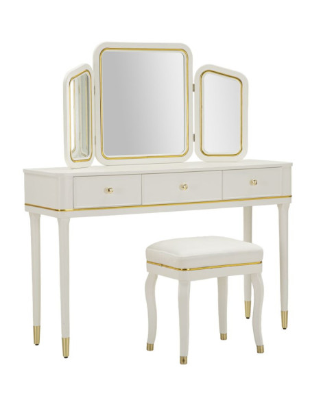 TOLETTA CAMILLE CON SPECCHIO E SGABELLO BIANCA CM 120X37X79-104X2,5X56-44X34X48 