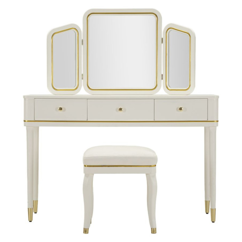 TOLETTA CAMILLE CON SPECCHIO E SGABELLO BIANCA CM 120X37X79-104X2,5X56-44X34X48 