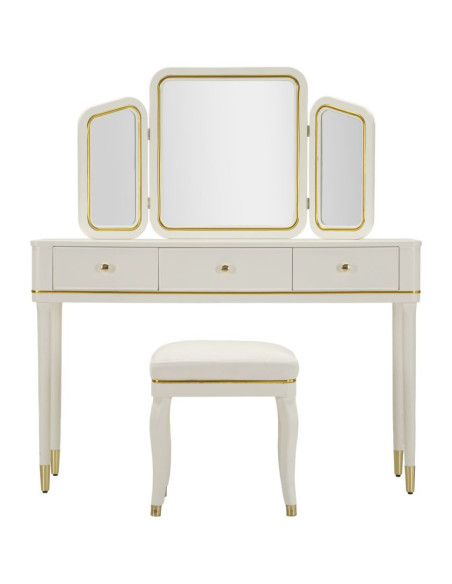 TOLETTA CAMILLE CON SPECCHIO E SGABELLO BIANCA CM 120X37X79-104X2,5X56-44X34X48 