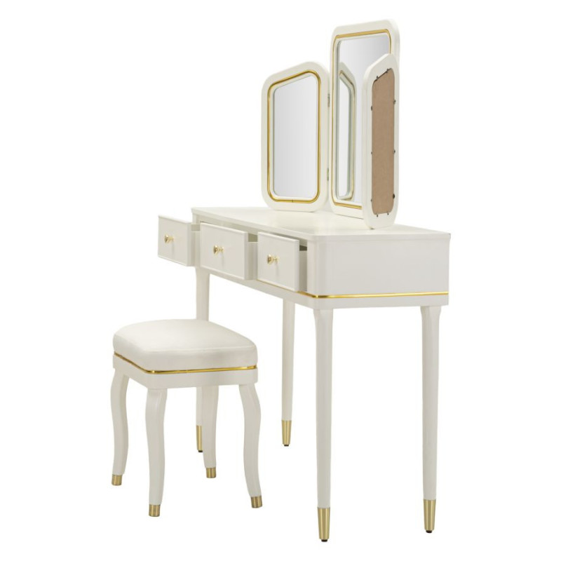 TOLETTA CAMILLE CON SPECCHIO E SGABELLO BIANCA CM 120X37X79-104X2,5X56-44X34X48 