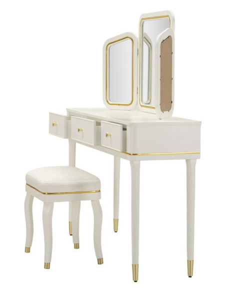 TOLETTA CAMILLE CON SPECCHIO E SGABELLO BIANCA CM 120X37X79-104X2,5X56-44X34X48 