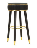 Tabouret de bar noir et doré en PU, métal et bois Ø 38 x 74 cm London