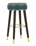 Tabouret de bar vert canard, noir et doré en PU, métal et bois Ø 38 x 74 cm London
