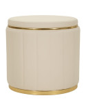 Pouf coffre rond crème et doré en bois de pin, MDF, mousse, métal et PU Ø 46,5 x 44 cm London