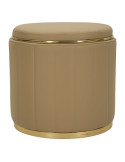 Pouf coffre rond marron et doré en bois de pin, MDF, mousse, métal et PU Ø 46,5 x 44 cm London