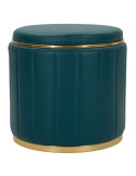 Pouf coffre rond bleu canard et doré Ø 46,5 x 44 cm London