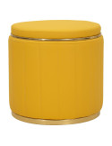 Pouf coffre rond moutarde et doré en bois de pin, MDF, mousse, métal et PU Ø 46,5 x 44 cm London
