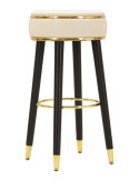 Tabouret de bar crème, noir et doré en bois de pin, MDF, métal et PU 37 x 38 x 74 cm London