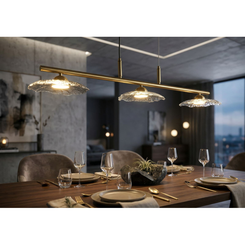 LAMPADARIO EMILY 3 LUCI VETRO GRIGIO CM 100X24X18 