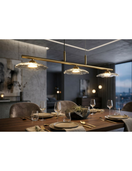 LAMPADARIO EMILY 3 LUCI VETRO GRIGIO CM 100X24X18 
