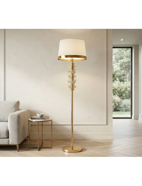 Lampadaire doré et blanc en fer, métal, tissu et papillons en verre Ø 45 x 157 cm Butterfly Mauro Ferretti - 2