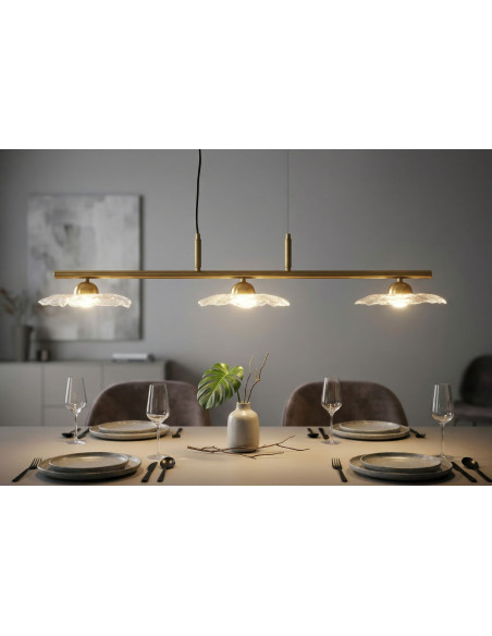 LAMPADARIO EMILY 3 LUCI VETRO TRASPARENTE CM 100X24X18 