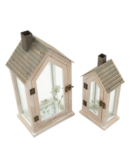 LANTERNE HOME FLOWER COPPIA CM 18X13X36-12,5X8,5X25 (VETRO TEMPERATO) 