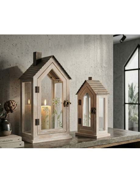 LANTERNE HOME FLOWER COPPIA CM 18X13X36-12,5X8,5X25 (VETRO TEMPERATO) 