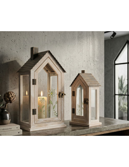 LANTERNE HOME FLOWER COPPIA CM 18X13X36-12,5X8,5X25 (VETRO TEMPERATO) 