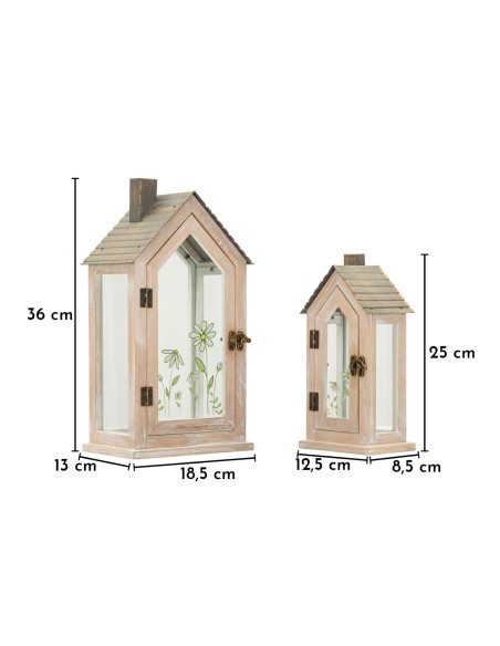 LANTERNE HOME FLOWER COPPIA CM 18X13X36-12,5X8,5X25 (VETRO TEMPERATO) 