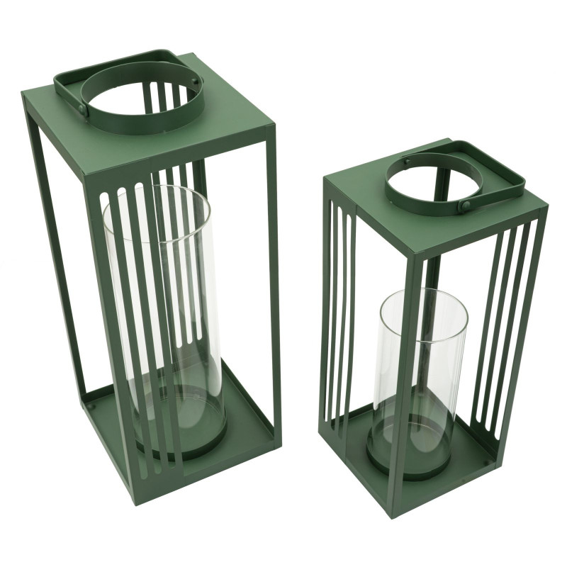 LANTERNE LINEE COPPIA CM 18,3X18,3X43,5-15X15X36,5 (VETRO TEMPERATO) 