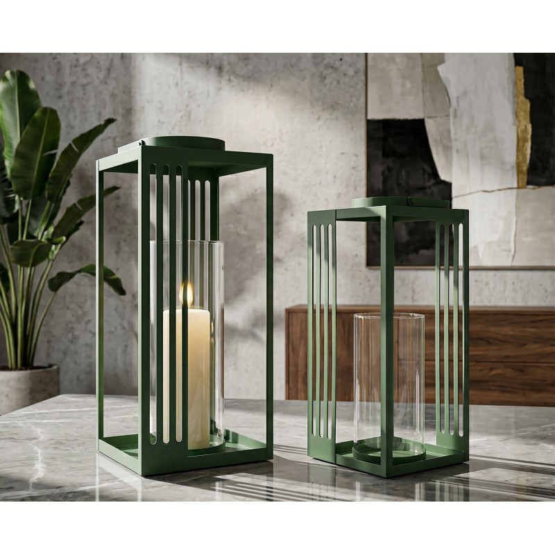 LANTERNE LINEE COPPIA CM 18,3X18,3X43,5-15X15X36,5 (VETRO TEMPERATO) 