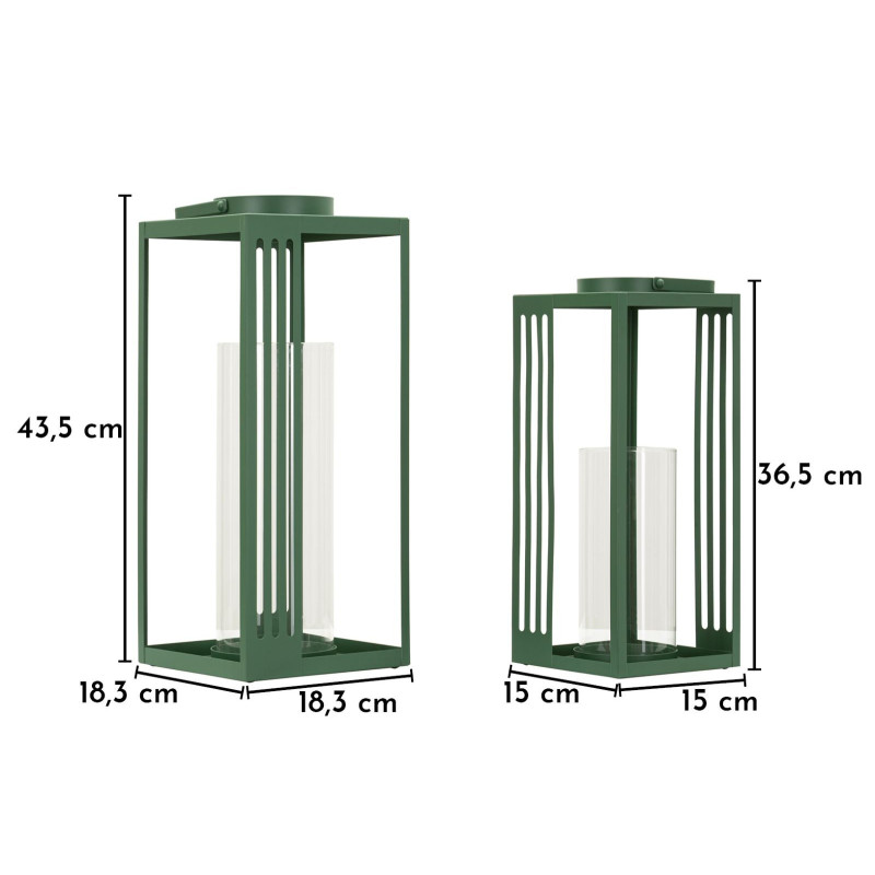 LANTERNE LINEE COPPIA CM 18,3X18,3X43,5-15X15X36,5 (VETRO TEMPERATO) 