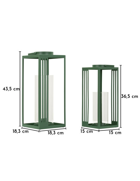 LANTERNE LINEE COPPIA CM 18,3X18,3X43,5-15X15X36,5 (VETRO TEMPERATO) 