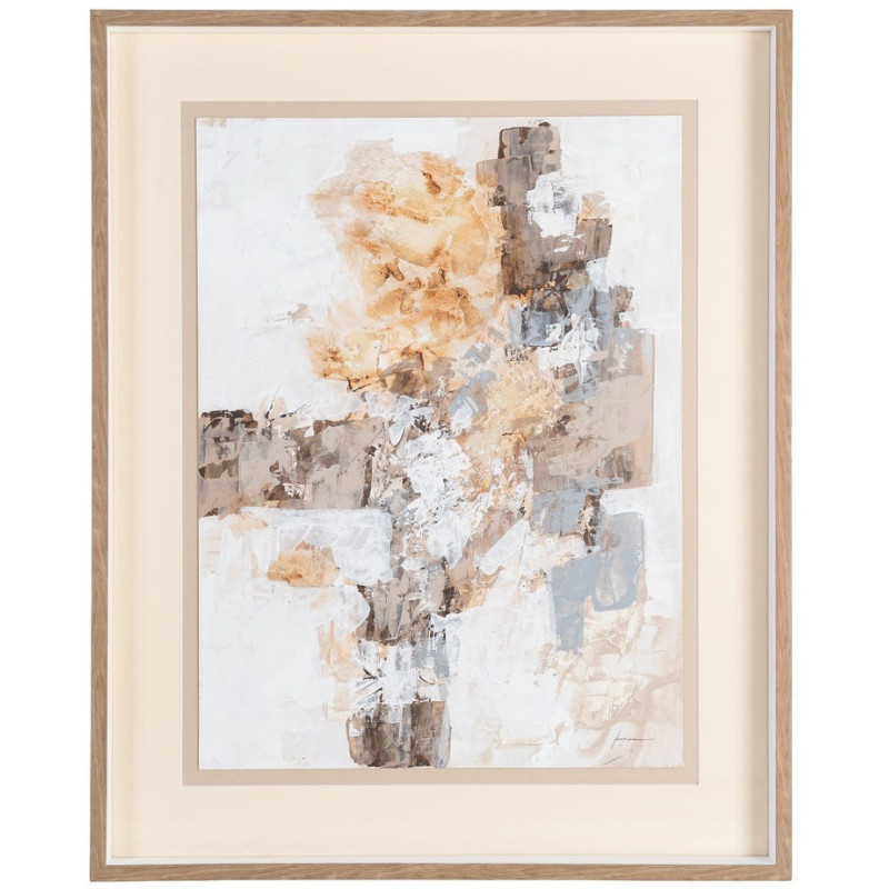 Lot de 2 Grandes Toiles murales peintes sous verre motif abstrait Cadre en bois d'ayous naturel 80x100 Minéra 