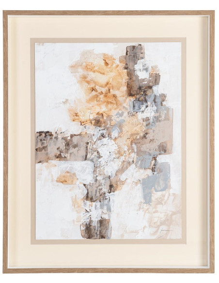 Lot de 2 Grandes Toiles murales peintes sous verre motif abstrait Cadre en bois d'ayous naturel 80x100 Minéra 