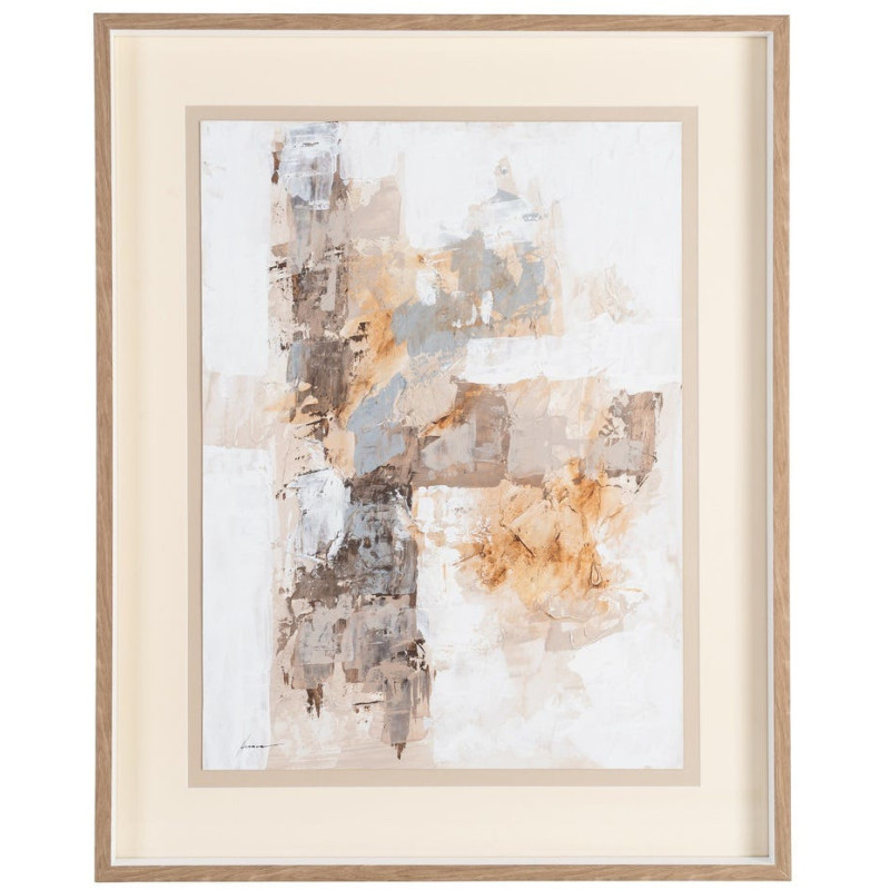 Lot de 2 Grandes Toiles murales peintes sous verre motif abstrait Cadre en bois d'ayous naturel 80x100 Minéra 