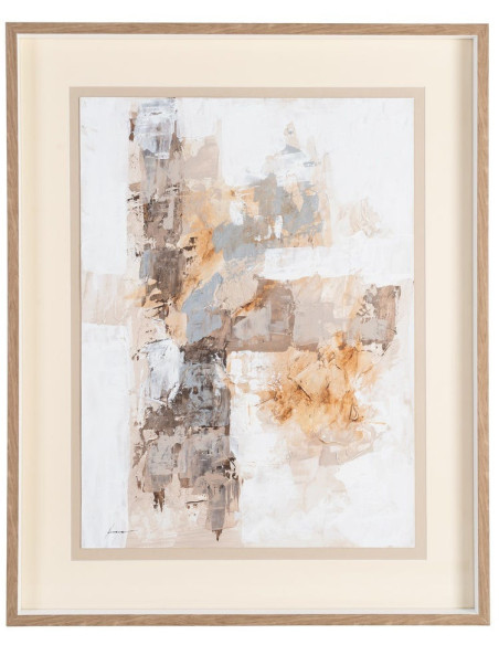 Lot de 2 Grandes Toiles murales peintes sous verre motif abstrait Cadre en bois d'ayous naturel 80x100 Minéra 