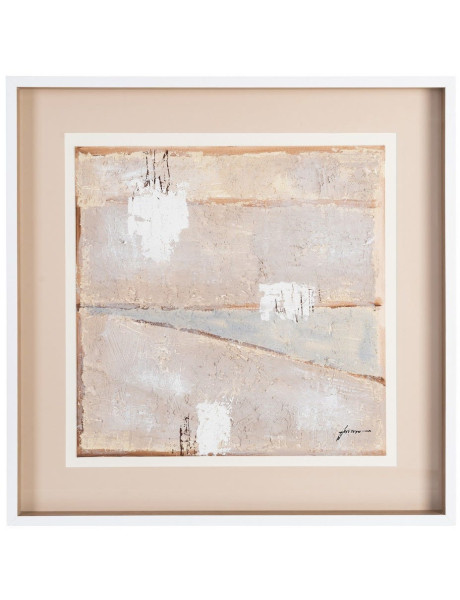 Toile murale peinte sous verre motif abstrait Cadre en bois d'ayous blanc 80x80 Sabléa 