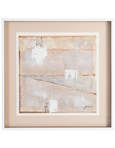 Toile murale peinte sous verre motif abstrait Cadre en bois d'ayous blanc 80x80 Sabléa 