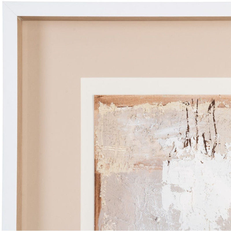 Toile murale peinte sous verre motif abstrait Cadre en bois d'ayous blanc 80x80 Sabléa 