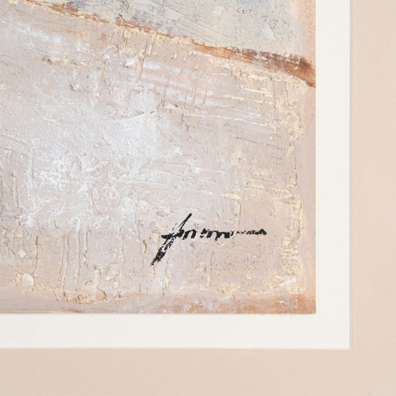 Toile murale peinte sous verre motif abstrait Cadre en bois d'ayous blanc 80x80 Sabléa 