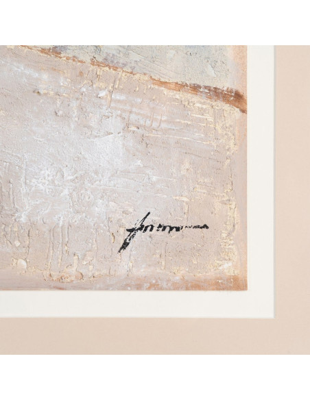 Toile murale peinte sous verre motif abstrait Cadre en bois d'ayous blanc 80x80 Sabléa 