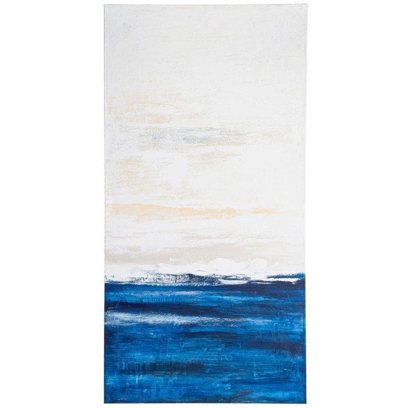 Lot de 2 Grandes Toiles murales peintes design marin 90x180 Bleu Beige Horizéna 